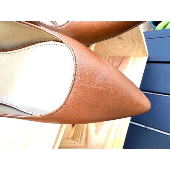 Michael Kors Milly Luggage Tan Leather Pointed Toe Flex Pumps Heels Size 9.5 - Picture 9 of 16